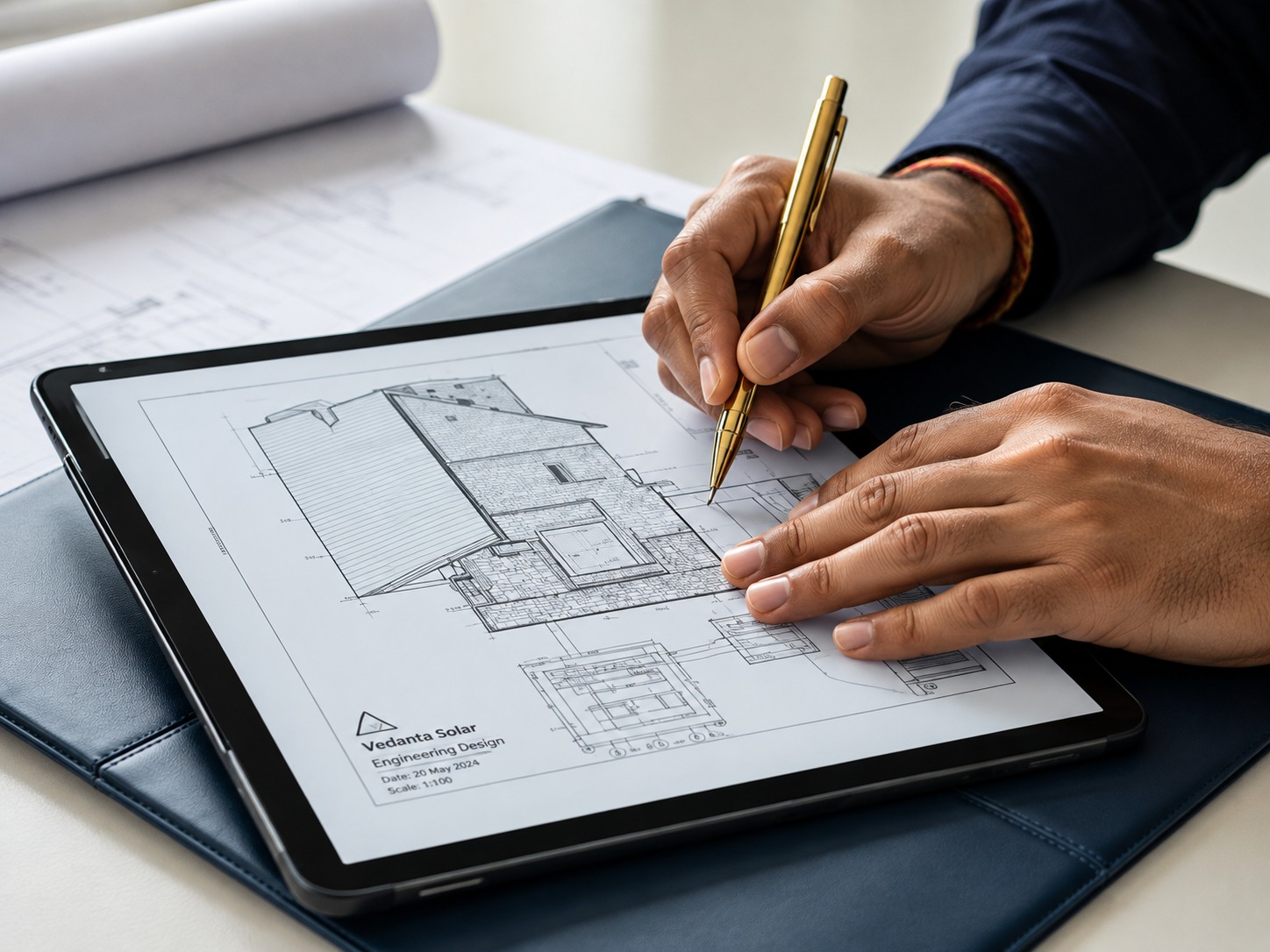 Technical solar system design review on tablet